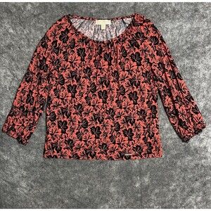 Michael Michael Kors Crop Shirt Top Womens S Cotton Modal Tropical Hibiscus